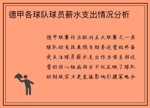 德甲各球队球员薪水支出情况分析